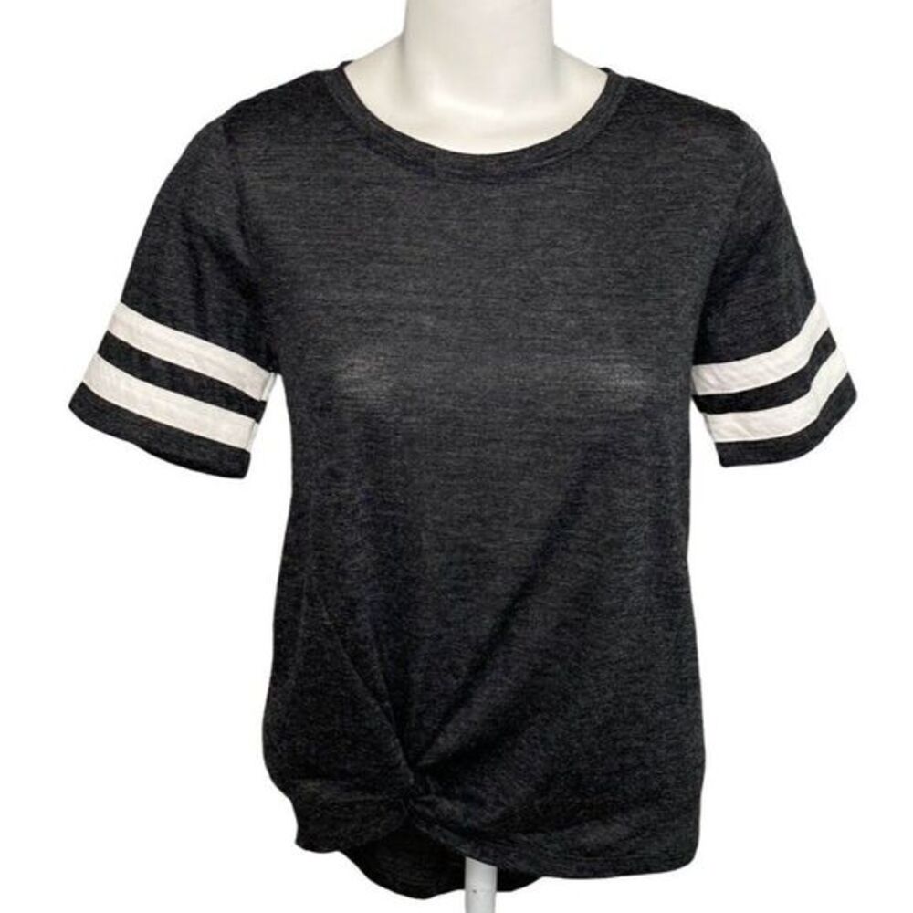 Juniors WallFlower Heathered Black Side Knot Short Sleeve Top sz Medium NEW‎